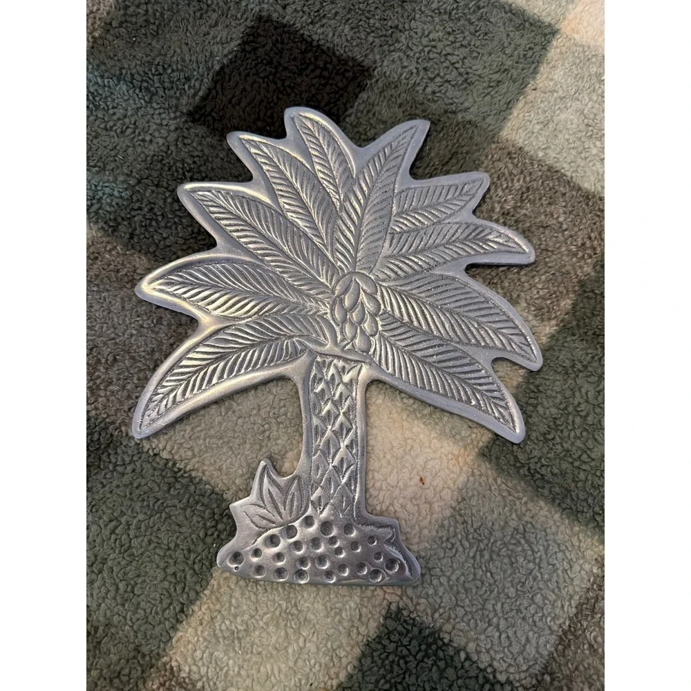 Vintage Cast Aluminum Palm Tree‎ Trivet Silver Tropical Coastal Wall Decor 8.5in
